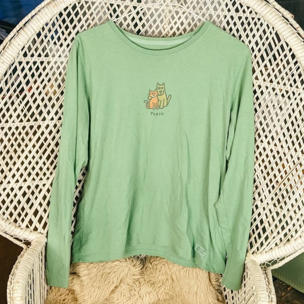 Life Is Good Peace Cat Dog Long Sleeve Shirt